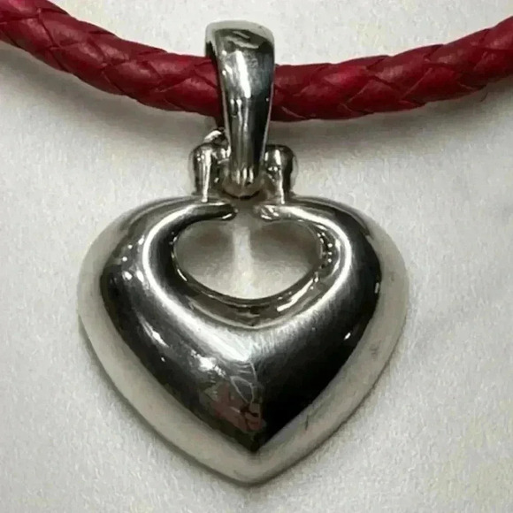 Joseph Esposito Red Leather and Sterling Heart Necklace Choker 15 to 17" EUC - Picture 4 of 7